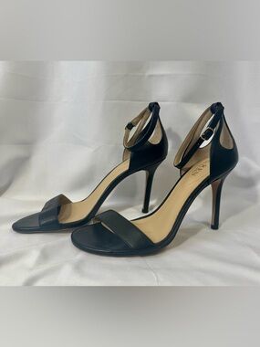 Lauren Ralph Lauren Gretchen IV Black Leather Ankle-Strap Stilettos Size 7.5 B